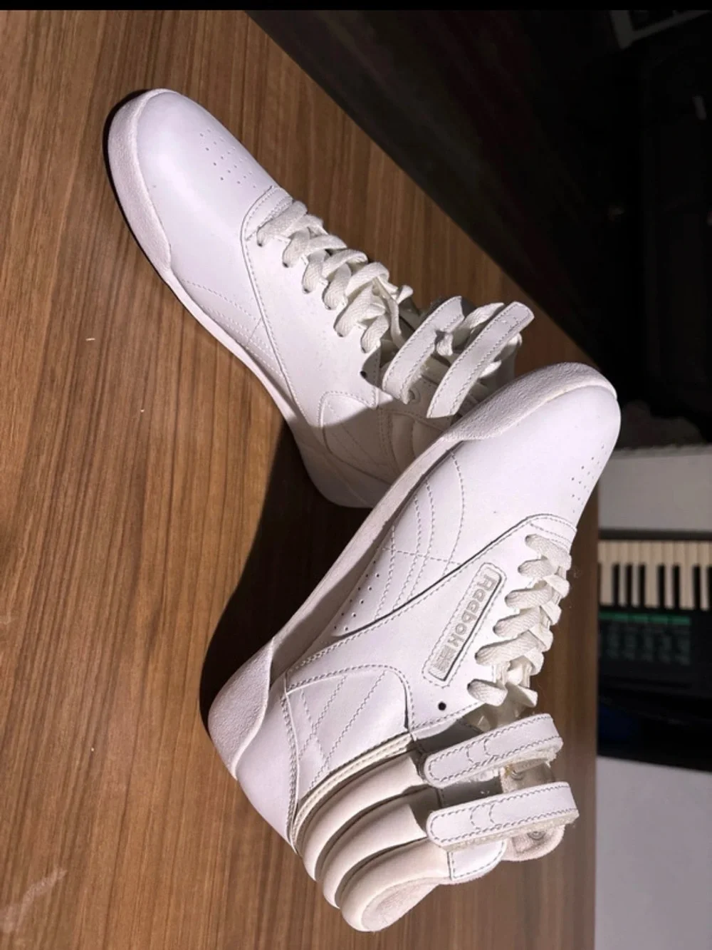 Reebok White High-Top Lace & Strap Sneakers